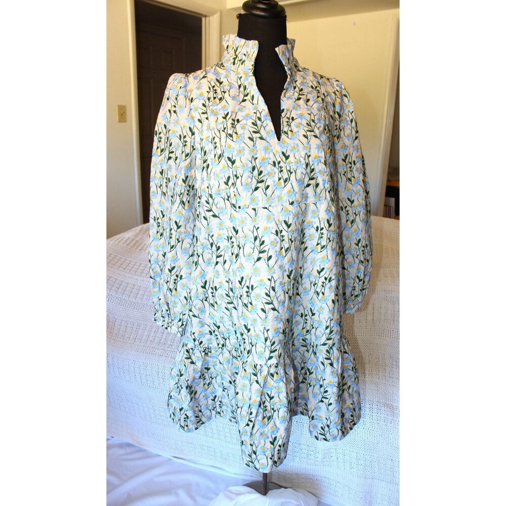 Tuckernuck Floral Tiered Midi Dress in Light Blue, White & Green
